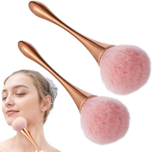 Image of 2 Pcs Setting Powder Brush, Large Powder Brush Face Makeup Brushes, Blush Blusher Brush, Single Powder Make up Brush for Daily Makeup, Rose Gold