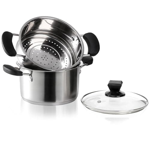 Image of ZENFUN 1.6 Quart Stainless Steel Steamer Cooking with Glass Lid, 18CM Mini Steaming Pot Steamer Pan with Handle, Metal Cooking Steamers for Vegetable, Stews, Pasta, Sauce, Individual-use
