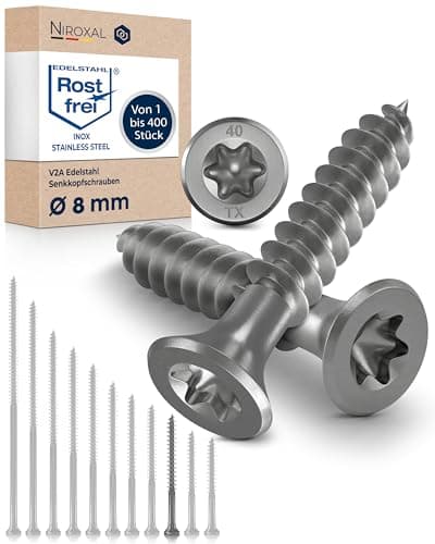 Image of Wood Screws 8 x 70 mm Stainless Steel 304 TORX Countersunk Head Chipboard Screws Timber Screws Partial Thread A2 50 Pack