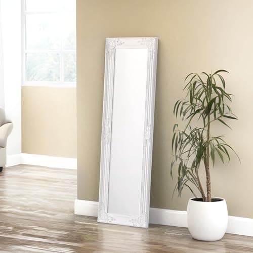 Image of Julian Bowen Palais Mirror Full Length – Antique Wooden Wall Mounted, Glass, 130cm x 40cm, Full Body Mirror for Bedroom, Living Room & Dressing Room – White