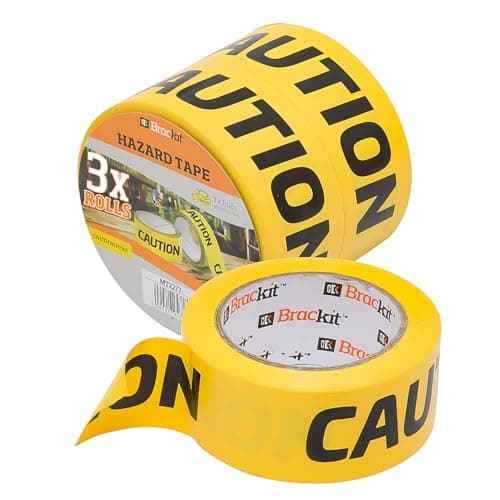 Image of Brackit Caution Tape 48mm x 30m, Pack of 3 Rolls – Hazard Tape Black and Yellow for Safety Marking - Durable Adhesive Tape Floor Marking Tape for Indoor, Outdoor Safety Barriers