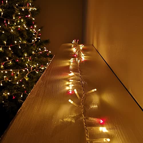 Image of Premier 1000 LED 25m TreeBrights Indoor Outdoor Christmas Multi Function Mains Operated String Lights with Timer & Clear Cable in Red & Vintage Gold