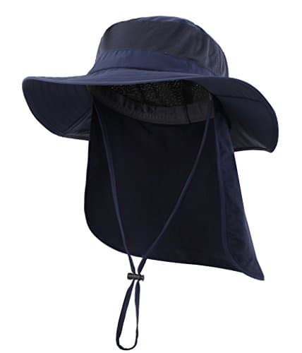 Image of Decentron Mens Outback Safari Hat UPF50+ Sun Hat Large Fishing Cap Neck Flap Bucket Hat Navy Blue