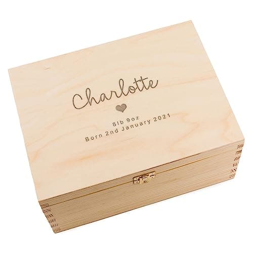 Image of Personalised Baby Gift - Wooden Keepsake Box with Lid - New Baby Memory Box - Unique Gifts for New Parents - Newborn Baby Gifts
