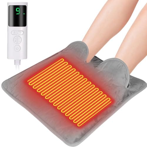 Image of Electric Heated Foot Warmer - Furry 9-Level Adjustable Foot Warmer with Timer Settings & Adjustable Temperature, Warmer Fast Heating Pad for Women Men Winter Home Office Keep Feet Warm (Grey)