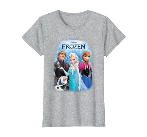 Image of Frozen Poster With Elsa, Anna, Kristoff And Olaf T-Shirt, Women, Heather Grey, XX-Large