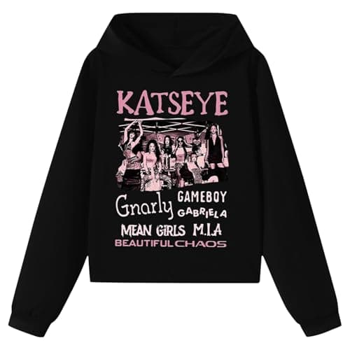 Image of TBNRFrags Girls Hoodie Long Sleeve KATSEYE Fans Graphic Sweatshirt Hoodie For Kids Fashion Hoodie Child Tops Jumper (UK, Age, 9 Years, 10 Years, Regular, Black)