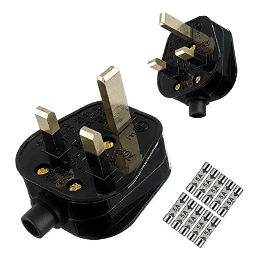 Image of HUAREW 5A Fused Mains Plug With Cord Grip For UK Fuses Black (Pack of 2 pcs )