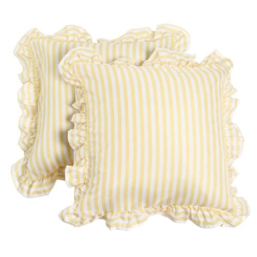 Image of OHS Stripe Cushion Covers 45 x 45 Set of 2, Gifts for Women Soft Cosy Frill Edge Throw Pillow Covers with Invisible Zipper Sofa Cushions Home Decor for Bedroom Living Room, Lemon