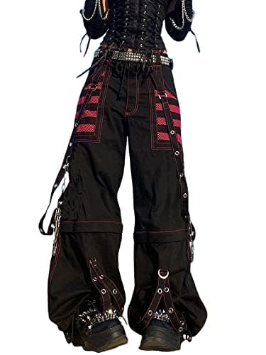 Image of Fiacafyo Women Vintage Baggy Jeans Grunge Gothic Tripp Pants Punk Goth Wide Leg Denim Pants Y2k Loose Casual Jeans Streetwear (A-Black, L)