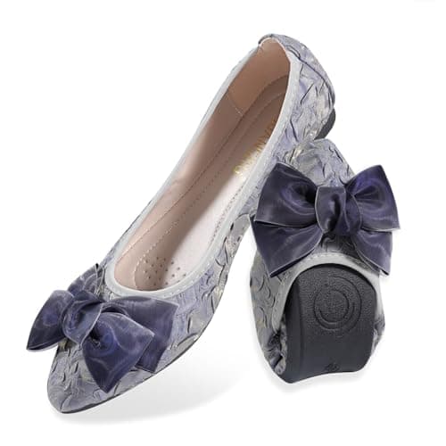 Image of MACHSWON Womens Ballet Flats Sparkly Comfortable Casual Pointed Toe Bow-Knot Slip on Wedding Ballerina Dressy Flats Shoes Women(Blue, Size 9)