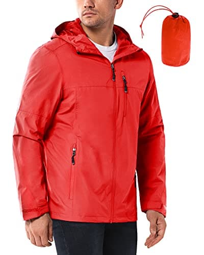 Image of 33,000ft Men's Outdoor Waterproof Jackets Packable Windbreaker Lightweight Quick Dry Raincoat Outdoor Jacket for Cycling Camping Bright Red L