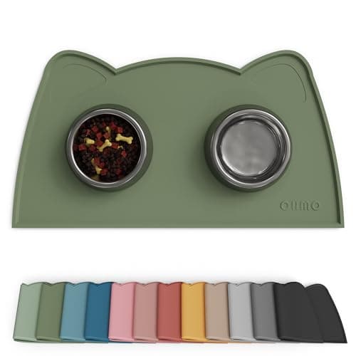 Image of OHMO Cat Food Mat, Silicone Waterproof Dog Food Mat, Non-Skid Spill Proof Pet Feeding Mat for Food and Water, Easy to Clean Dog Placemat(Camouflage Green, 46 * 25cm)