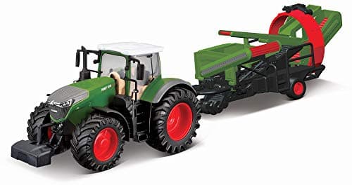 Image of Bburago Die-Cast FENDT 1050 VARIO with Working CULTIVATOR - Detailed Collectible Model Toy, Red