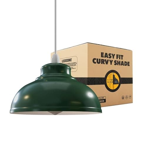 Image of LEDSONE Retro Green Metal Ceiling Lampshade 29cm Easy Fit Modern Hanging Pendant Lightshade for Bedroom Dining Room Hallway Office Industrial Kitchen Restaurant Bar