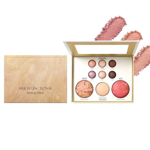 Image of All-in-One Baked Starter Makeup Palette Kit with Bronzer,Blush,Highlighter & 6 Eyeshadows,Makeup Palette Set for Mature Skin,Travel-Friendly Glitter & Matte Eyeshadow Palettes,Full Size Makeup Kit