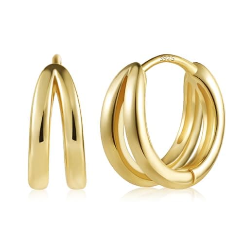 Image of ALEXCRAFT Gold Chunky Cartilage Huggie Hoop Earrings - 14K Goldplated, Small, Lightweight, Wide Thick Hoops for Women