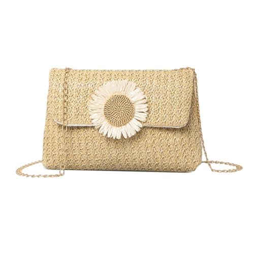 Image of HuiYStar Women Straw Crossbody Bag Beach Handmade Rattan Shoulder Bags Flower Straw Clutch Purse for Summer Vacation
