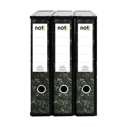Image of Noti Foolscap Black & Box File Pack of 3 with 75mm Spine, Spring Clip, Ring Pull and Catch