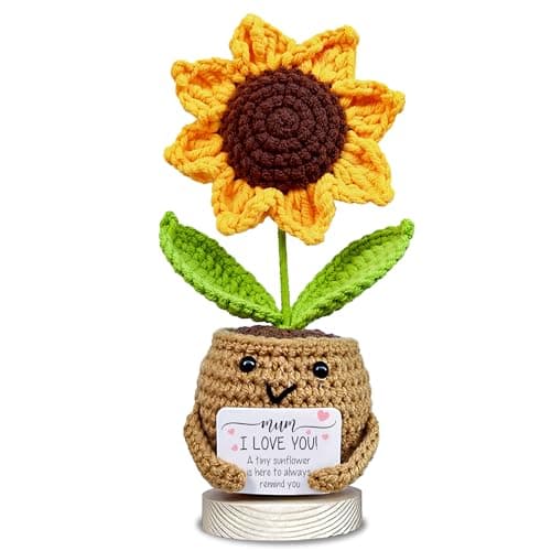 Image of VELENTI Gift for Mum - Handmade Positive Sunflower Doll Crochet with Card - I Love You - Mum Gift from Daughter, Son - Mothers Day, Christmas, Birthday Present Idea - Knitted Decor