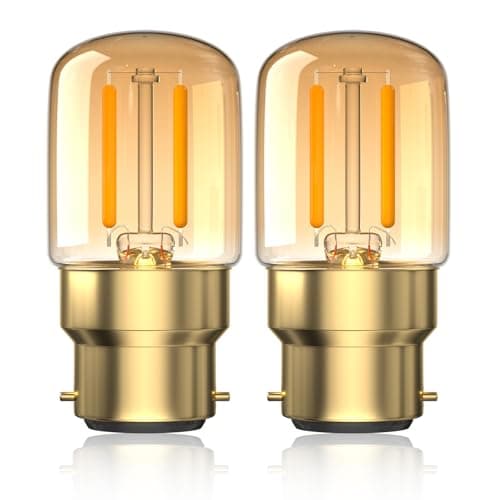 Image of Luxvista Dimmable 2W B22 LED Bayonet Light Bulb Ultra Warm 2200K, Amber Glass Vintage Filament T28 B22 Pygmy Bulb, Bayonet Cap Low Wattage Night Light Bulb, 15W Equivalent, 2 Pack