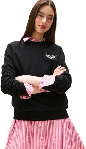 Image of Tommy Jeans Womens Tjw Reg Logo 1 Crew Ext Dw0dw21960 Pullover Sweatshirt, Black (Black), L UK
