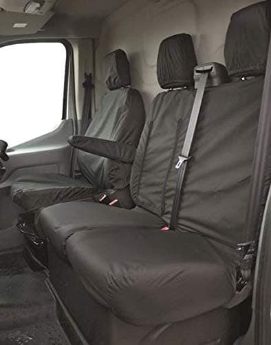 Image of Streetwize SWVSC1 Tailored Van Seat Protectors Set – Black, Waterproof Polyester Car Seat Cover with Elasticated Hems, Central Zip