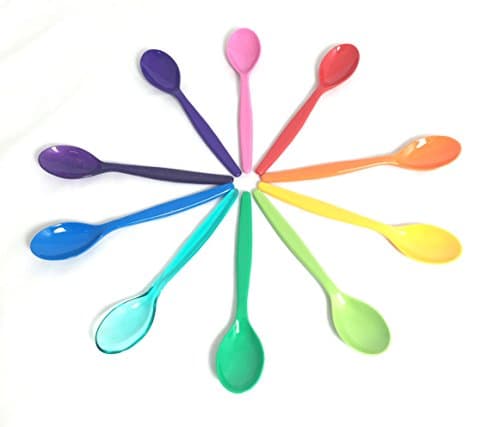 Image of Harfield Pack of 10 Multicoloured Teaspoons Virtually Unbreakable Reusable Polycarbonate Plastic