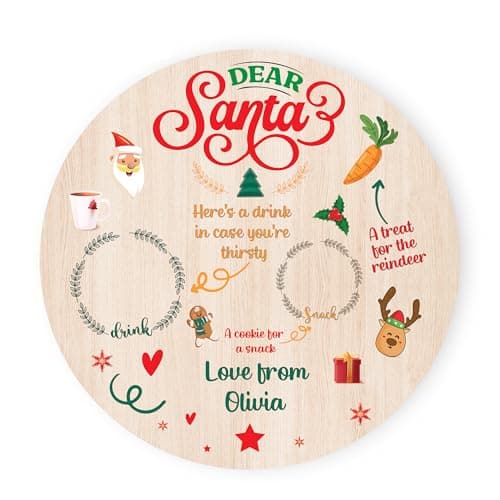 Image of Star Online Personalised Santa Plate Christmas Eve Treats Reindeer Food Wooden Plate Round Board (25CM X 25CM (Custom Name)