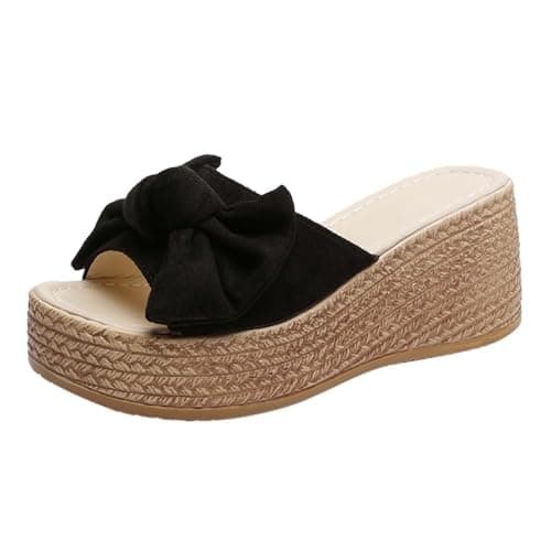 Image of Generisch 2026 Women's Platform Sandals, Fashion Retro Chunky Wedge Heel Sandals with Bow Knot for Casual School Summer Spring, black, 5 UK