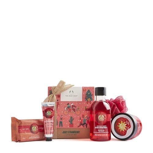 Image of The Body Shop Juicy Strawberry Festive Pampering Essentials Body Yogurt Soap hand cream shower gel Gift SET