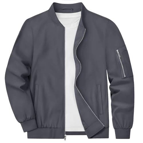 Image of KEFITEVD Men's Casual Baseball Grey Jacket Summer Thin Cargo Jackets Military Windbreaker with Multi Pockets, Dark Grey, S