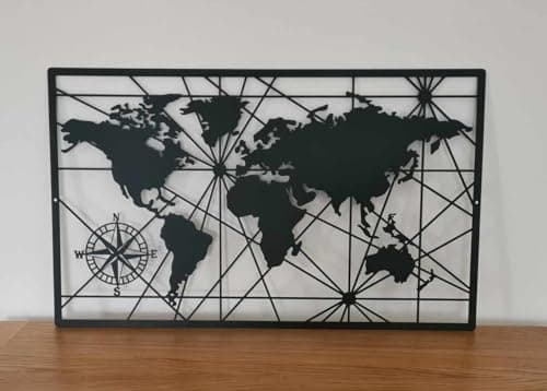 Image of World Map Metal Wall Art | Modern Home & Office Decor | Black Powder Coated Plaque | Fixings Included