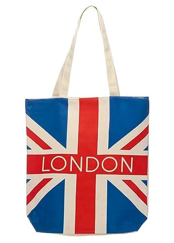Image of Puckator London Union Jack Flag Reusable Zip Up Cotton Bag - Canvas Tote Bag - Cotton Tote Bags - Eco Gifts for Women and Men - Cloth Shopping Bag - Fabric Bag - Foldable Bags for Shopping - Handbag