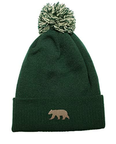 Image of Hippowarehouse Bear Embroidered Beanie Hat with Bobble Bottle Green