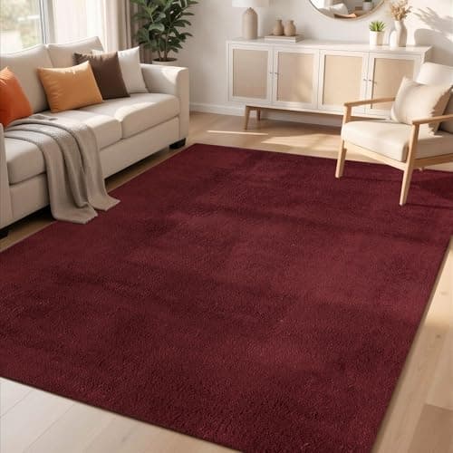 Image of Rugs by Desire Comfy Washable Modern Living Room Rug Polyester Plain Indoor Area Rug with Low Pile - Anti-Slip Felt Backing SuperSoft Carpet Bedroom-Hallway, Red, 200x280 cm