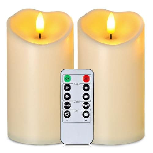 Image of Homemory 3" x 6" Outdoor Waterproof Flameless Candles, LED Candles, Battery Operated Candles with Remote and Timers, Electric Fake Pillar Candles for Home Decor, Dark Ivory, Set of 2