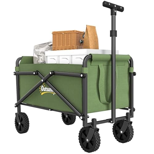 Image of Outsunny 62L Festival Trolley on Wheels, Portable Small Folding Trolley Cart, 60kg Heavy Duty Collapsible Foldable Wagon with Adjustable Handle and Carrying Bag for Beach, Camping, Garden, Green