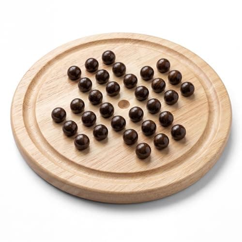 Image of The Magic Toy Shop Wooden Solitaire Board Game 21 cm - Classic Peg Strategy Puzzle with Smooth Wooden Marbles - Traditional One Player Brain Teaser Toy for Kids & Adults