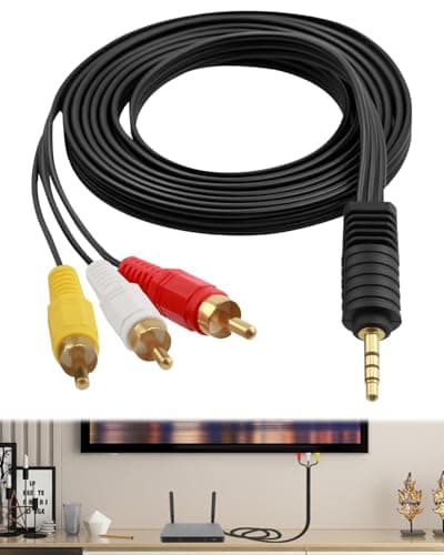 Image of 3.5 mm to RCA AV Camcorder Cable, 3 RCA Male Plug Audio Video output Stereo Splitter Adapter Cord for Smartphones TV Tablets MP3 Speakers Home Theater DVD CD Radios players Set-top Boxes 1.5m