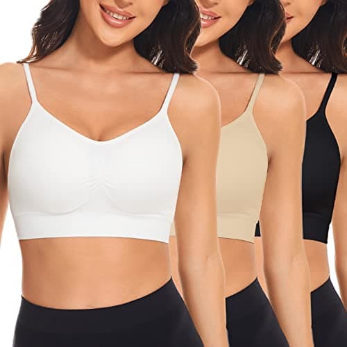 Image of SIMIYA Sports Bra for Women Super Comfort Bras Adjustable Strap Bralette Removable Pads Sleep Bras for Girls in Yoga Leisure Stretch Crop Tops Vest(XXL, Black+Nude+White)