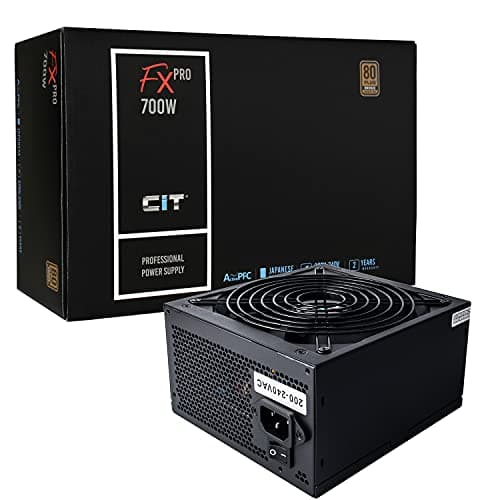 Image of CiT FX Pro 700W PSU – Non-Modular Gaming Power Supply Unit with Active PFC - Japanese TK Capacitor - 14cm Quiet Fan - Flat Black Cables - Full Circuit Protection - 80 Plus Bronze Certified | Black