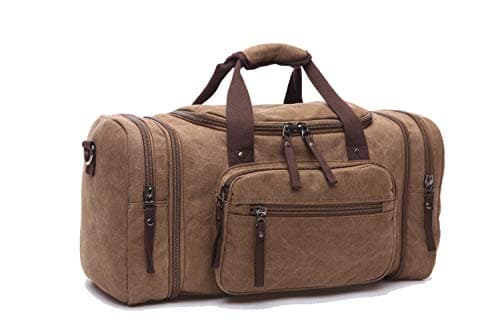 Image of Duffle Bag, Unisex Canvas Holdall, Large Travel Duffles Travel Carry On Duffle Bags Overnight Weekend Weekender Bag Travel Tote for Men and Women Coffee