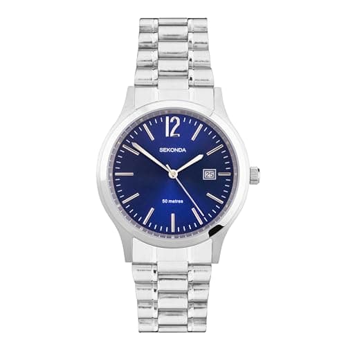 Image of Sekonda Men's Quartz Watch with Blue Dial Analogue Display and Silver Stainless Steel Bracelet 3728.71