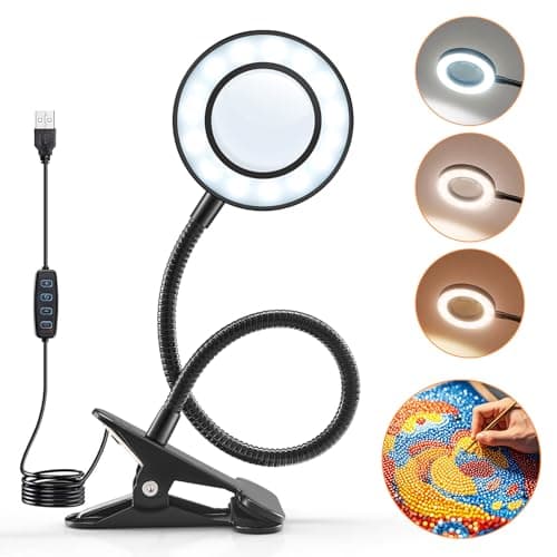 Image of Magnifying Glass with Light 10X Magnifying Lamp, 9W*48 LED for Craft Hobbies, 3*Modes 10*Dimmable Magnifier Glass with Light and Stand for Reading Lamp Magnifier Craft Work