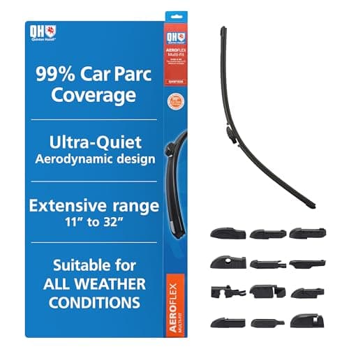 Image of Quinton Hazell Aeroflex Universal 430 mm / 17" Inch Flat Front Windscreen Wiper Blade Replacement with QH Multi-Fit Adapters Compatible with 99% of Cars