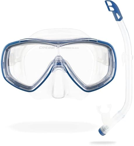 Image of CRESSI Ondina Jr + Top Combo - Combo Set Diving Mask Ondina and Snorkel Top, Clear/Blue, 7/13 years, Kid Unisex