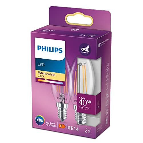 Image of Philips LED Premium Classic Candle Light Bulb [E14 Small Edison Screw] 4.3W - 40W Equivalent, Warm White (2700K), Non Dimmable