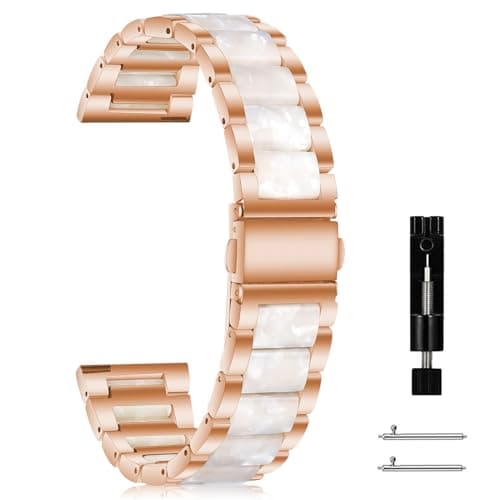 Image of MaEiol 20mm Strap for Garmin Forerunner 570 42mm /Garmin Approach S50/S44 / Vivoactive 6/5 / Forerunner 165/165 Music, Resin Stainless Steel Metal Bracelets Wristbands for Unisex - Rose Gold+Pink