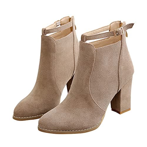 Image of Yunyahe Winter Shoes Women's Boots Side Chunky Plus Women's Ankle Size Leather Boots High-Heeled Zipper Fashion Women's Boots with Heel, T13 Beige, 6 UK
